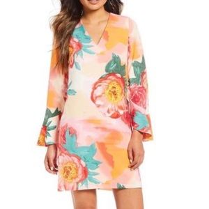 Calvin Klein Watercolor Floral Bell Sleeve Dress